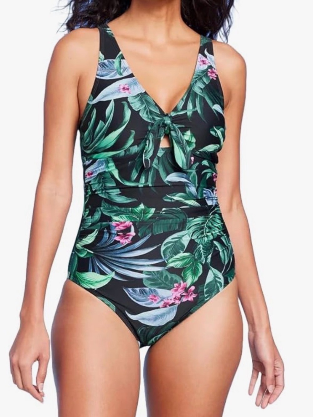 Kona Sol Women's Full Coverage Tummy Control Tie-Front One Piece Swimsuit - M